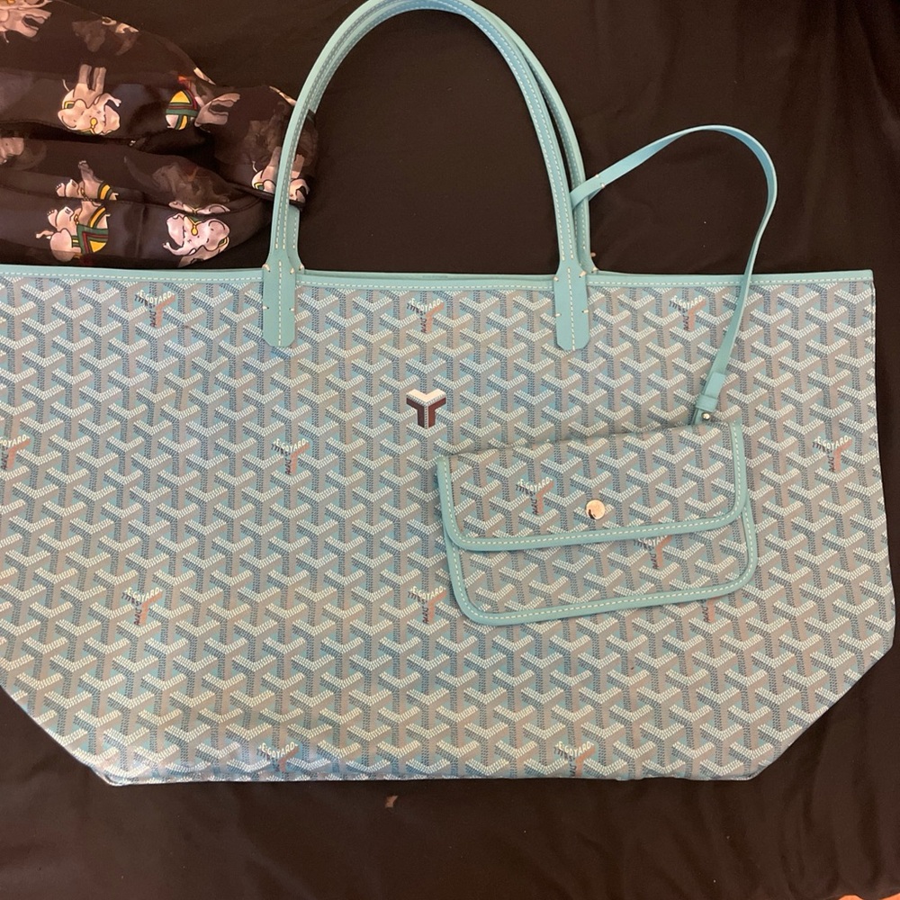 Goyard Goyardine Turquoise St. Louis GM Tote Bag